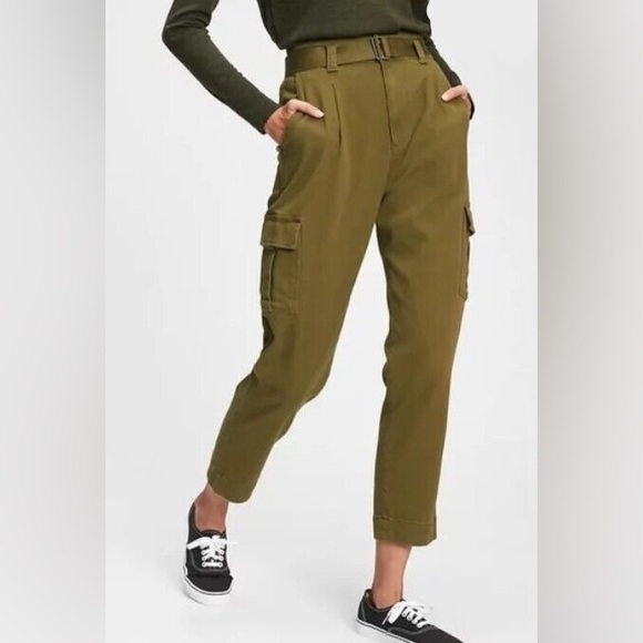 GAP High-Rise Belted Khaki Cargo Pants - Picture 3 of 7
